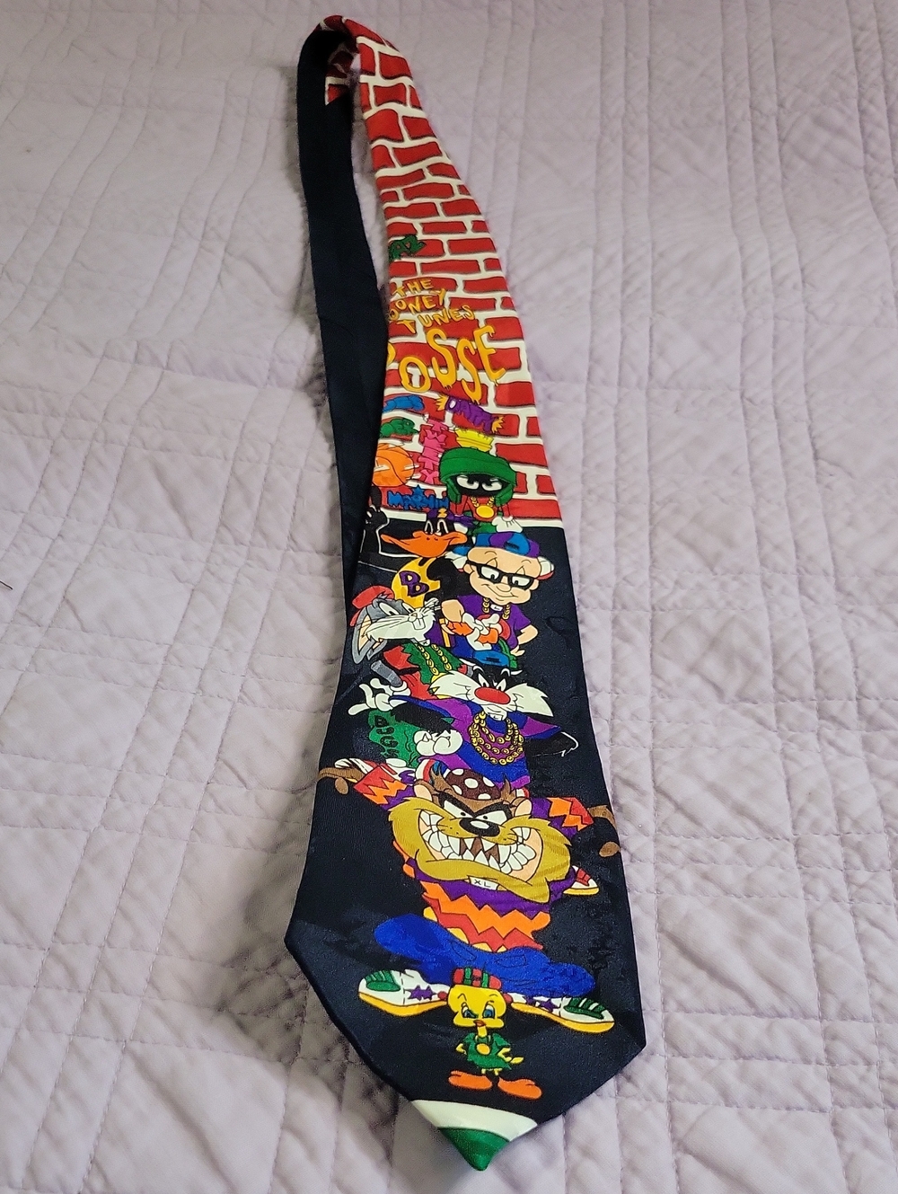 Warner Bros. Black Kids Cartoon Character Tie with Multicolor Prints